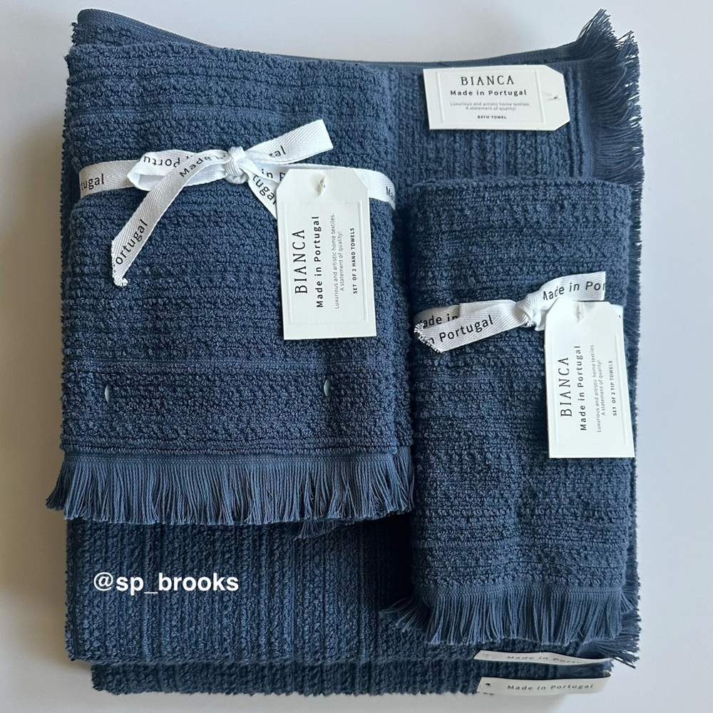 ๐6PC BIANCA Bath Towel Set - Slate Blue Cotton Boucle Textured Pattern